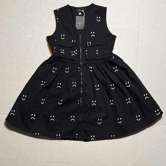 LAZY OAF NWT Happy Sad Gilet Dress Black White Dual Zipper Sleeveless Skater XS - Picture 2 of 16